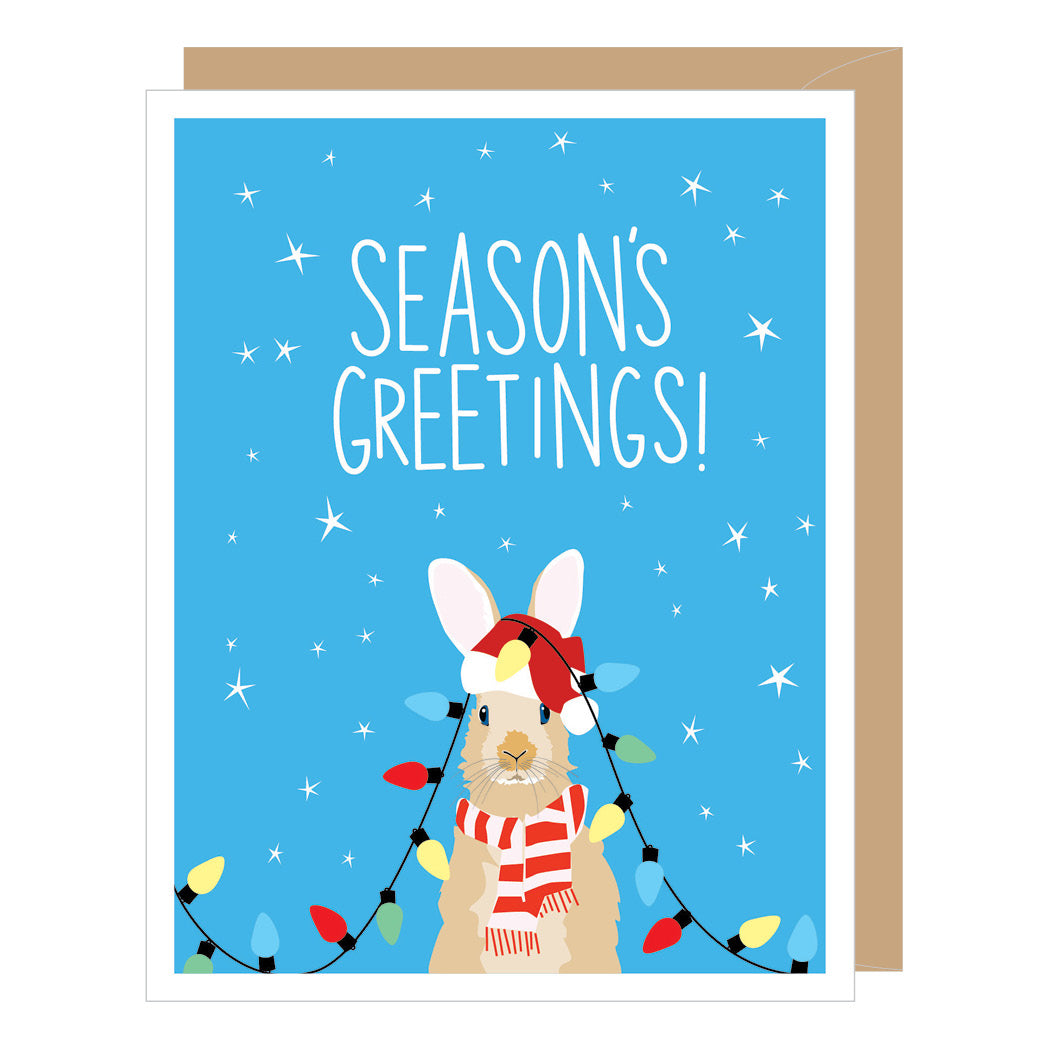 Rabbit with Christmas Lights Holiday Card