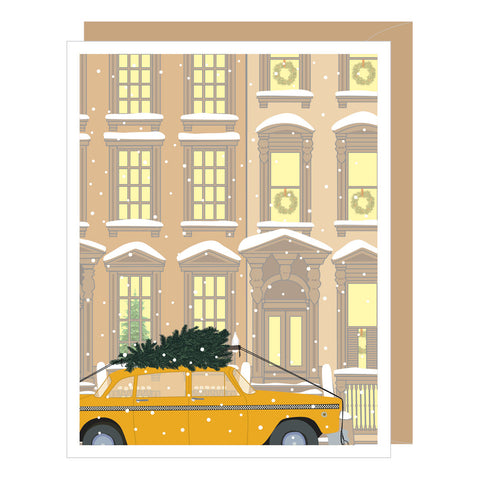 Christmas Taxi with Brownstones Holiday Card