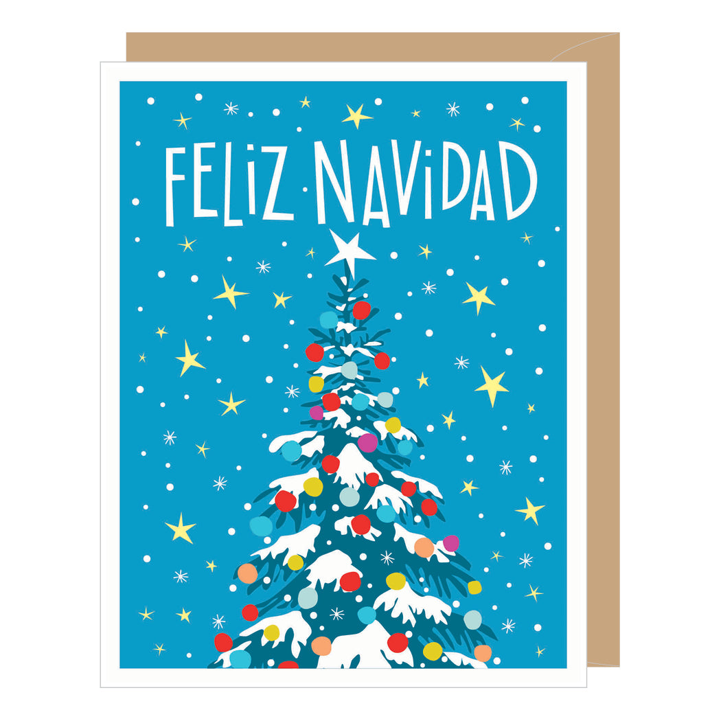 SPANISH LANGUAGE Feliz Navidad Christmas Tree Holiday Card