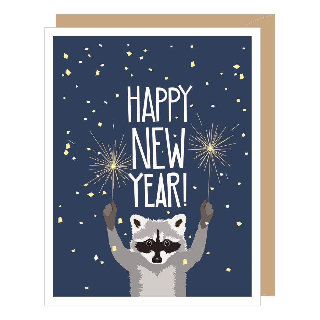 Raccoon with Sparklers New Year Card