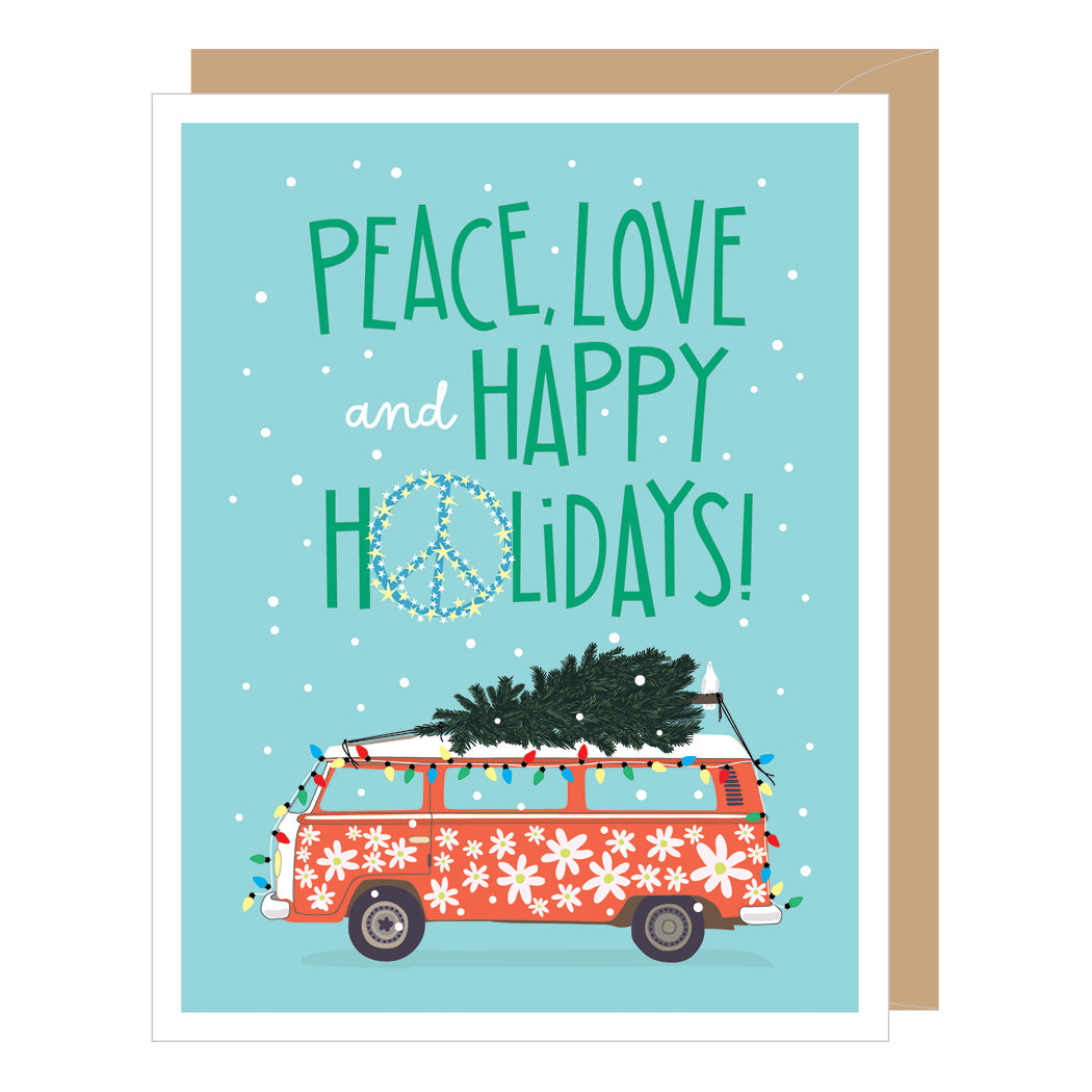 Peace, Love and Happy Holidays VW Bus, Holiday Card