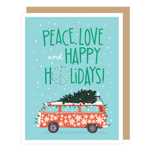 Peace, Love and Happy Holidays VW Bus, Holiday Card