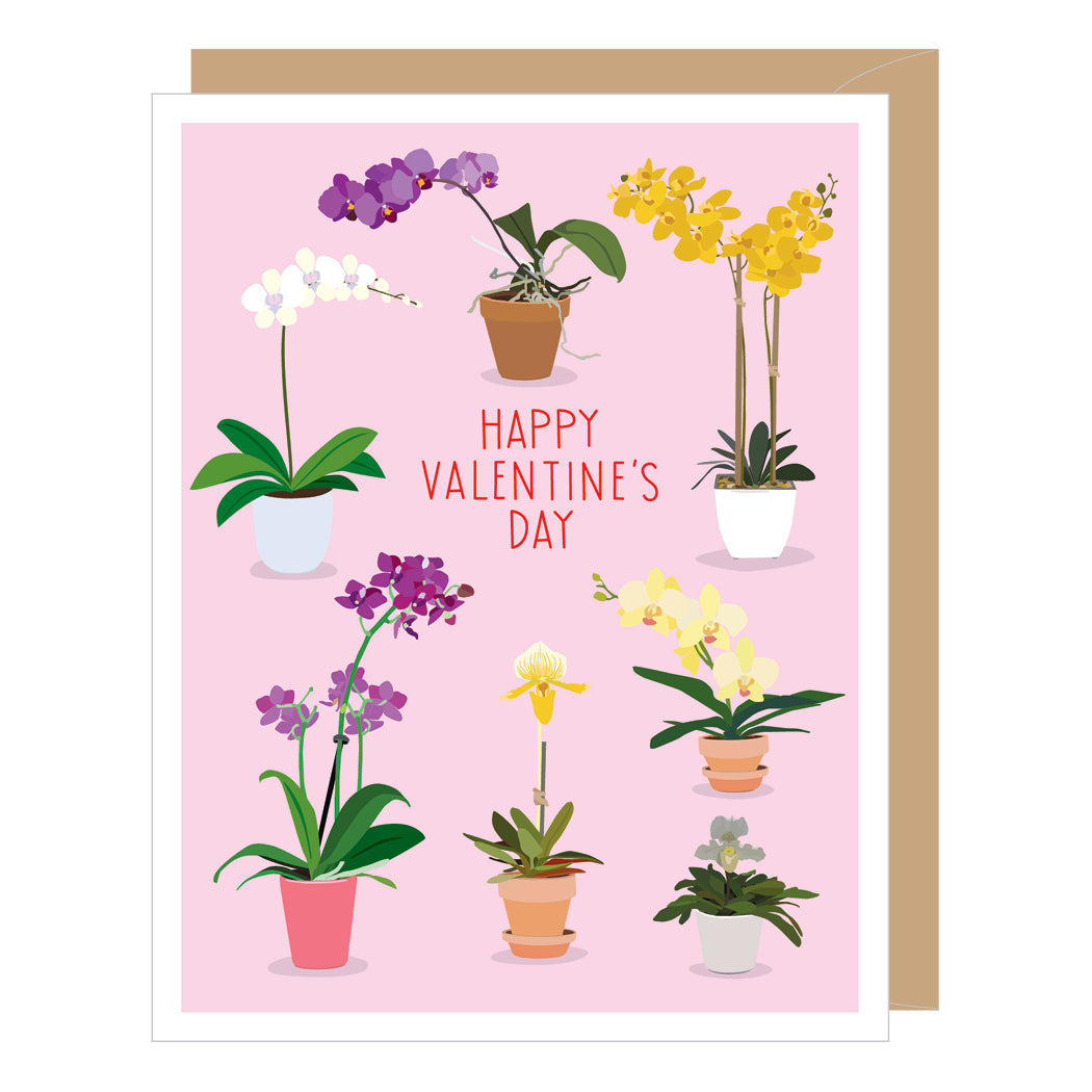 Potted Orchids Valentine Card