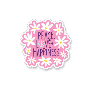 Peace Love & Happiness Daisies, Vinyl Sticker - ST138