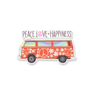 Peace Love & Happiness VW Bus, Vinyl Sticker - ST139