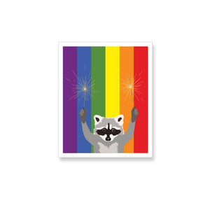 Raccoon with Sparklers Rainbow Flag Gay Pride, Vinyl Sticker - ST149