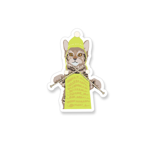 Knitting Tiger Cat, Vinyl Sticker - ST160