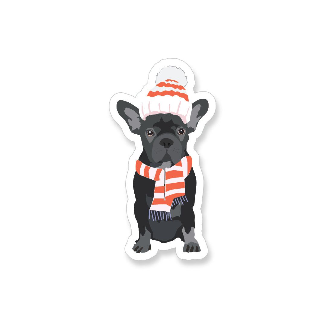Winter French Bulldog with Scarf, Vinyl Sticker - ST163