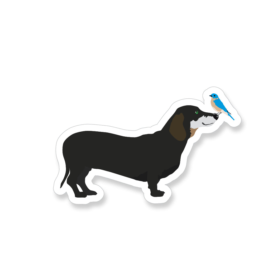 Dachshund with Blue Bird, Vinyl Sticker - ST205