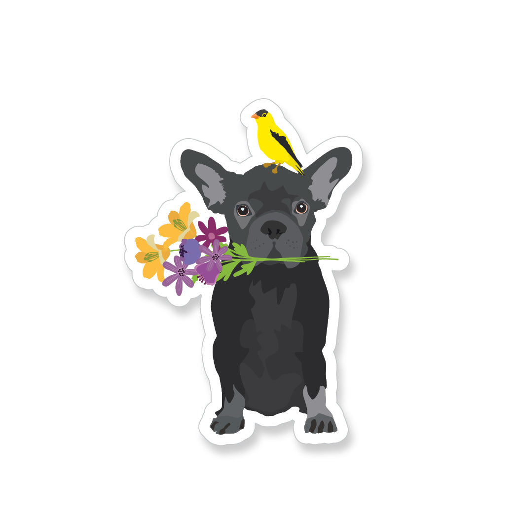 French Bulldog with Flowers, Vinyl Sticker - ST219
