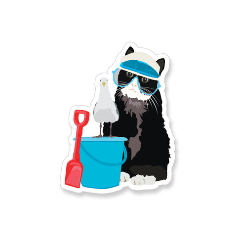 Summer Black Cat, Vinyl Sticker - ST220