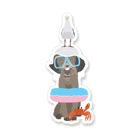 Summer Grey Cat, Vinyl Sticker