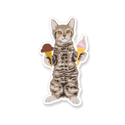 Summer Tiger Cat with Ice Cream, Vinyl Sticker