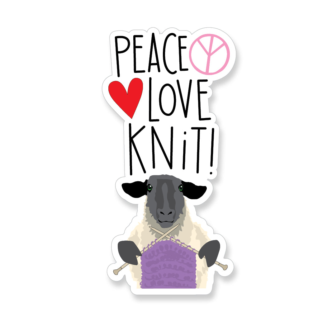 Peace Love Knit Sheep, Vinyl Sticker - ST233