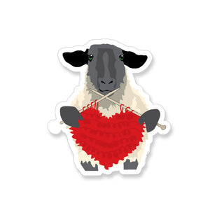 Sheep Knitting Red Heart, Vinyl Sticker - ST238
