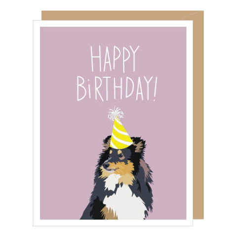 Tri-Color Sheltie with Birthday Hat - Birthday Card